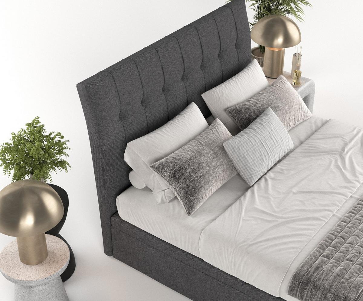 POLSTERBETT Kelsea mit Stauraum 120/200 cm Anthrazit im Megan Stoff - Anthrazit/Schwarz, Holz/Holzwerkstoff (120/200cm) - AltaBeds