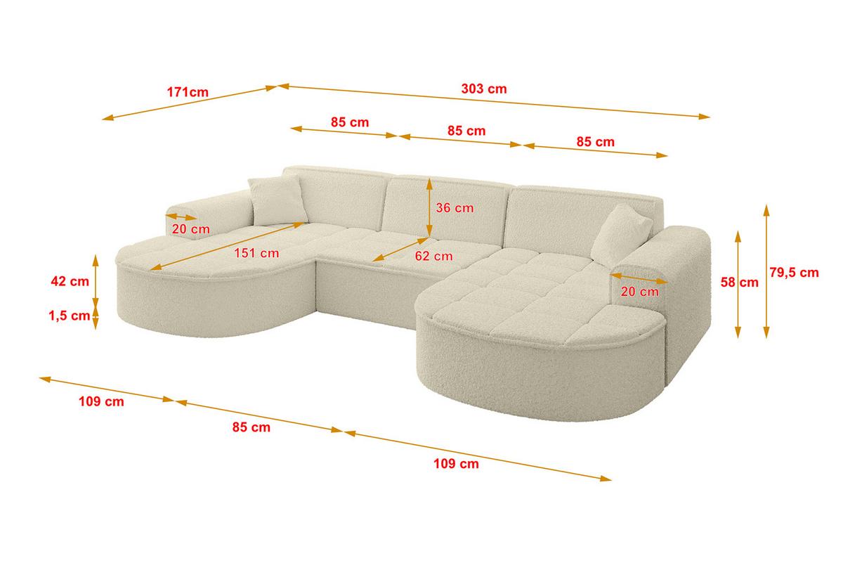 WOHNLANDSCHAFT TARO-U1 - 303x171x79,5 cm Beige - Beige, Holzwerkstoff/Textil (303/79.5/171cm) - ALTDECOR