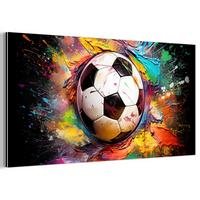 METALLBILD Fußball - Farbe - Farben - Schwarz - Weiß 80x40 cm - Weiß, Metall (80/40cm) - MuchoWow