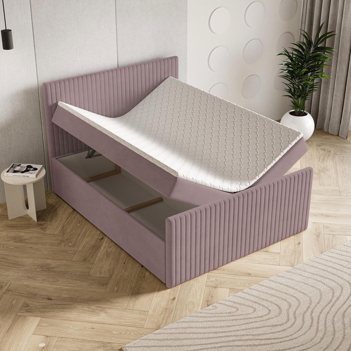 BOXBETT TERVAN 180x200 cm mit Matratze und Topper - Rosa - Rosa, Holz (180/200cm) - MASSENO