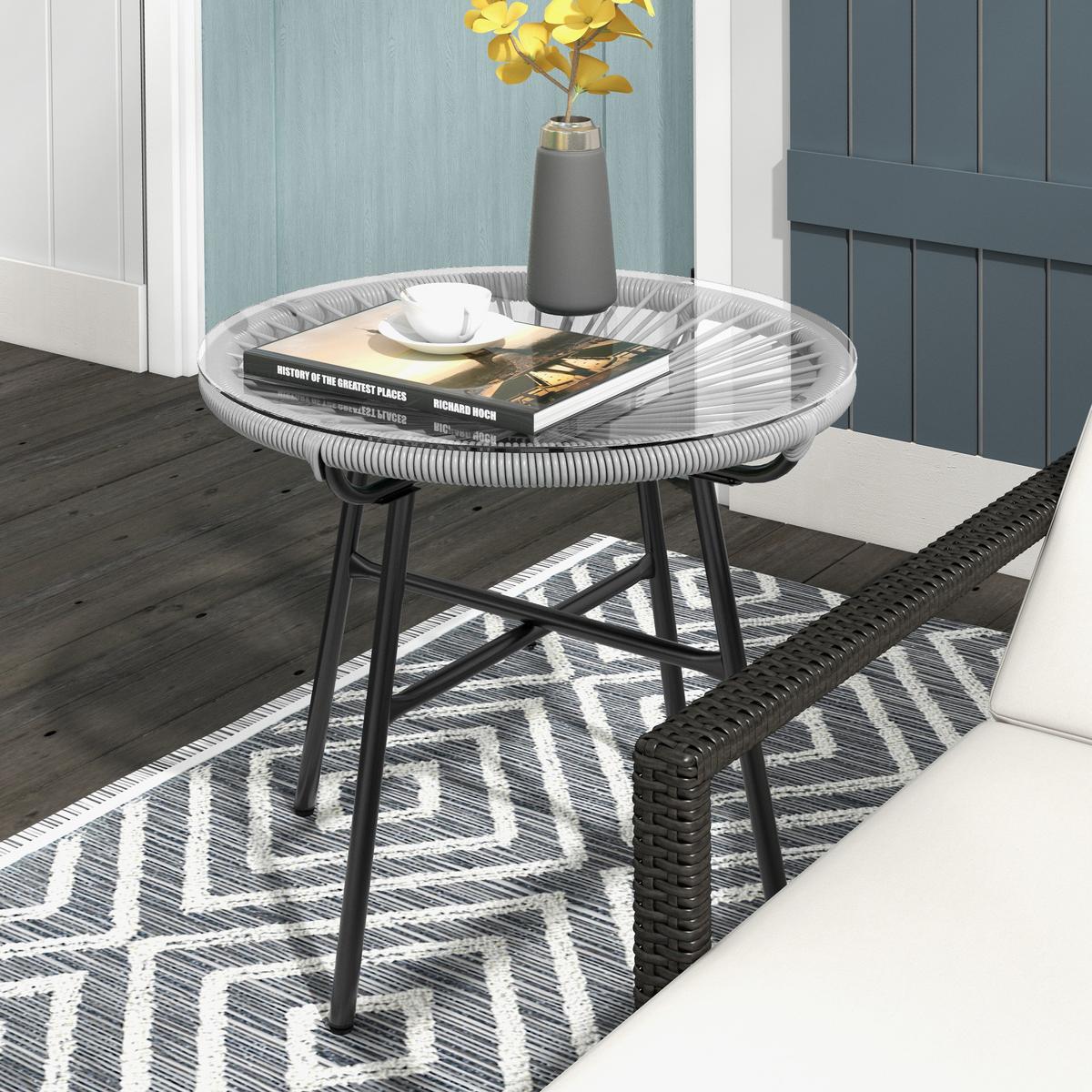 BALKONTISCH, Grau, Metall, PE Rattan - Grau, Kunststoff (50/50/50cm) - Outsunny