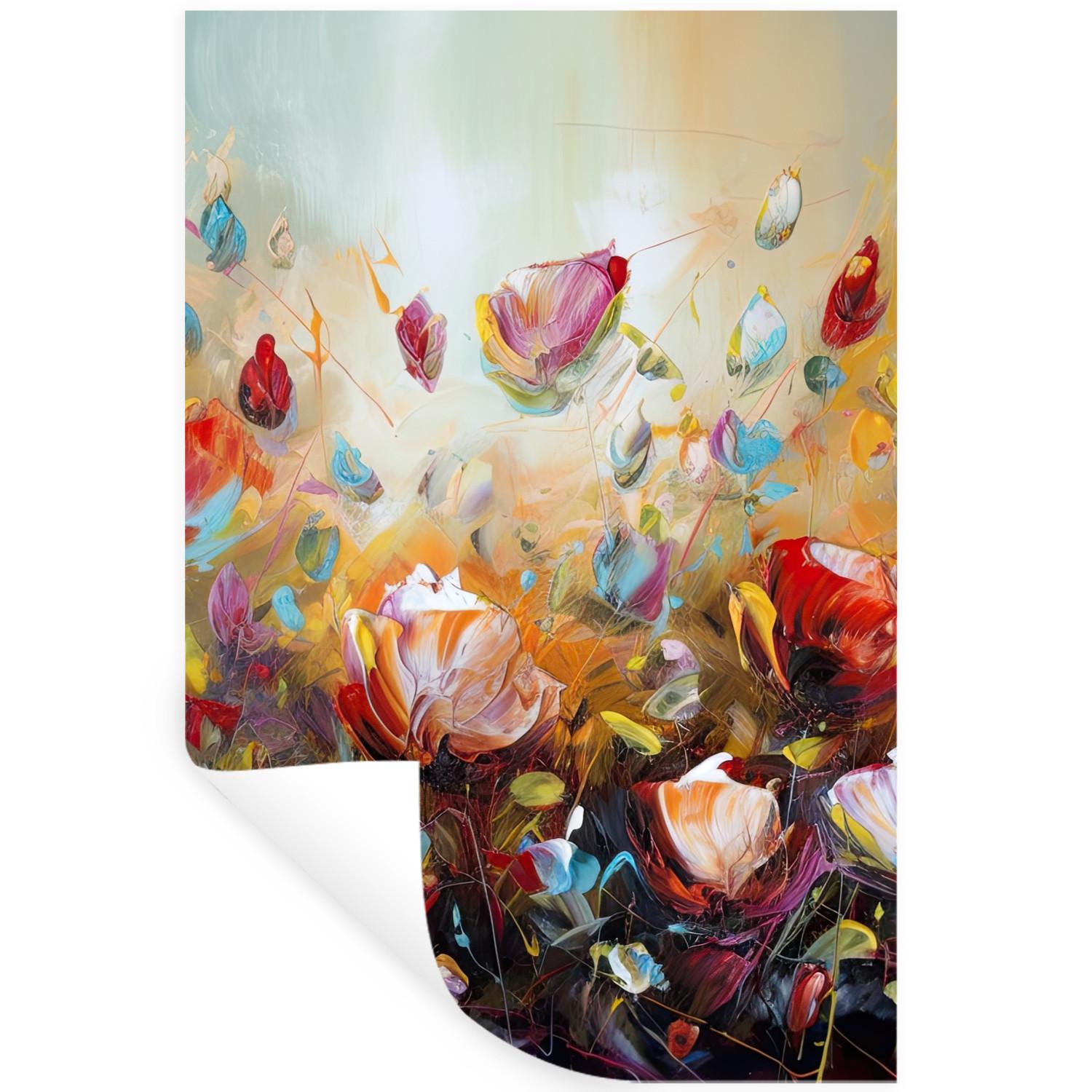 WANDTATTOO Blumen - Kunst - Natur - Ölgemälde Wandaufkleber 80x120 cm - Multicolor, Kunststoff (80/120/0.1cm) - MuchoWow