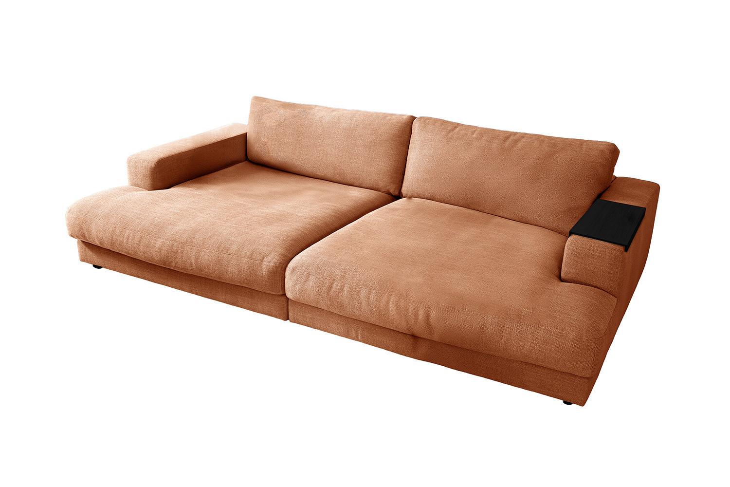 BIG SOFA XL MIT TABLETT MADELINE Braun Webstoff - Schwarz/Braun, Kunststoff/Textil (290/85/190cm) - KAWOLA