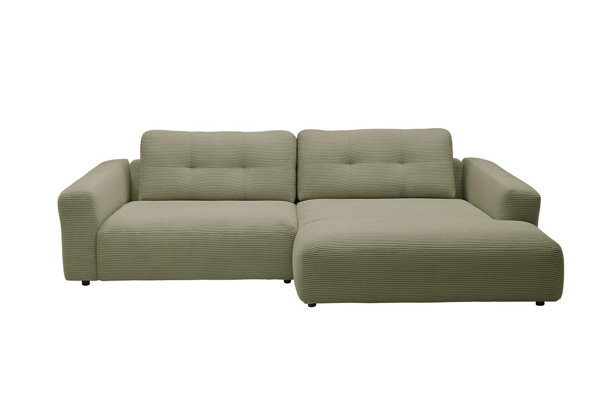 ECKSOFA MIKA Grün Cord - Schwarz/Olivgrün, Kunststoff/Textil (276/167cm) - KAWOLA