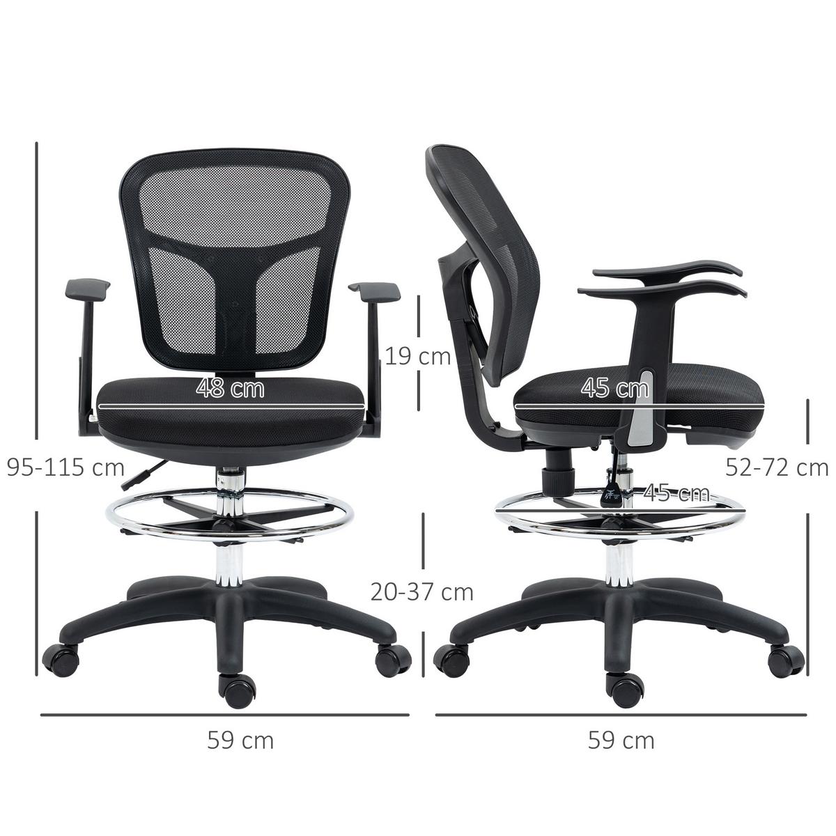 BÜROSTUHL, Drehstuhl, Mesh, Schwarz - Schwarz, Kunststoff (59/115/59cm) - Vinsetto