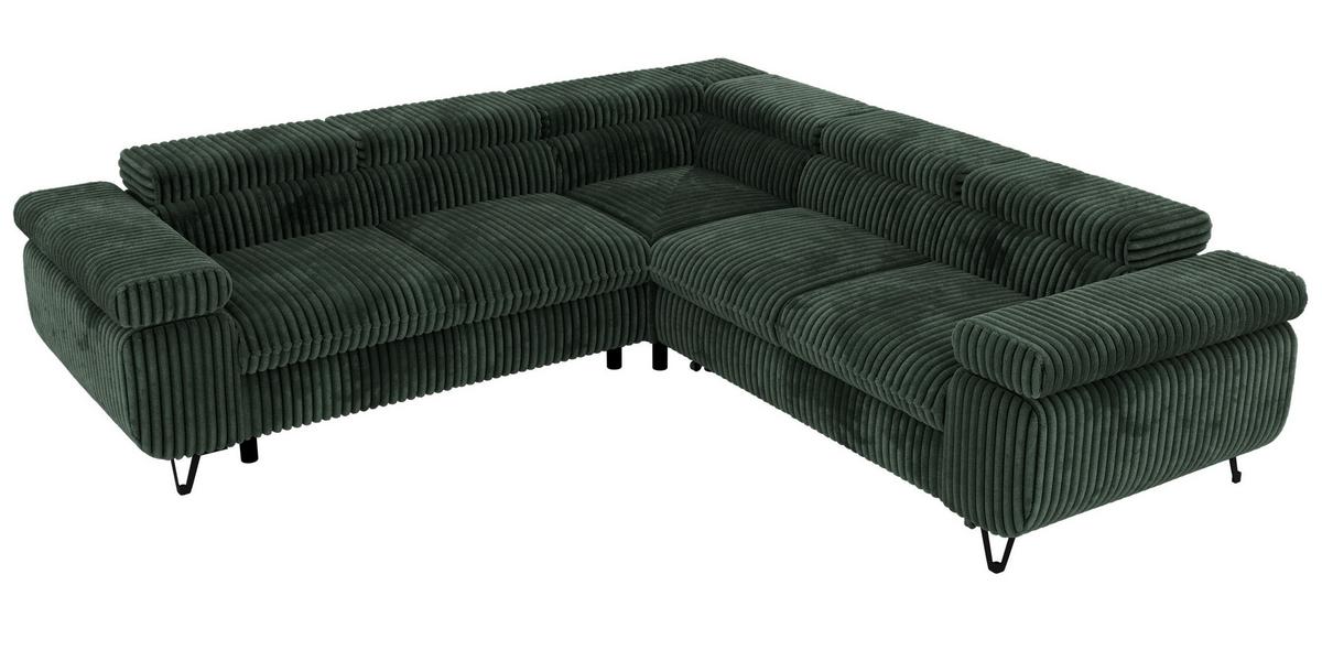 ECKSOFA QUADRO L - Dunkelgrün Cord - Links Seite - Dunkelgrün/Schwarz, Textil/Metall (269/269cm) - MKS