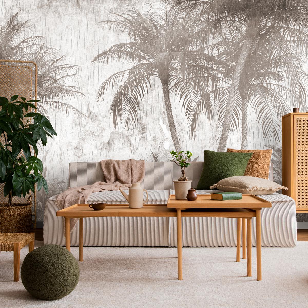 FOTOTAPETE für Schlafzimmer Tropische Palmenbäume Rustikales Beige 200x140 - Beige/Braun, Papier (200/140cm) - Muralo