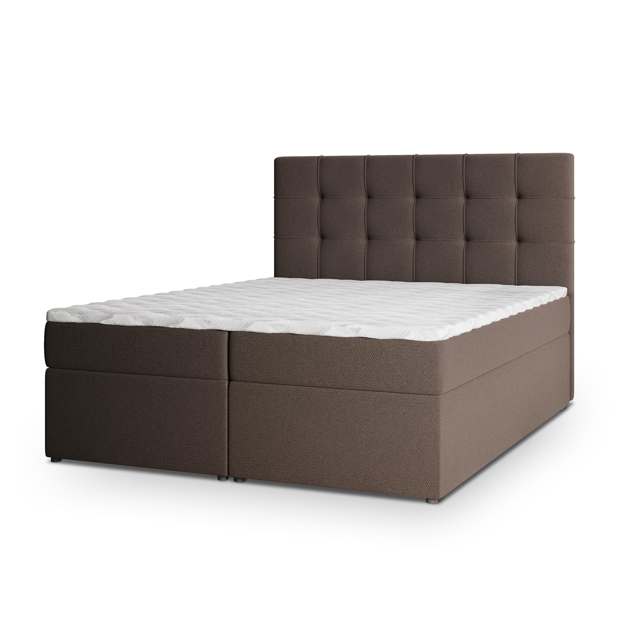 BOXBETT PALMA 160x200 cm mit Matratze und Topper, H2+H3 - Braun - Braun, Holz (160/200cm) - MASSENO