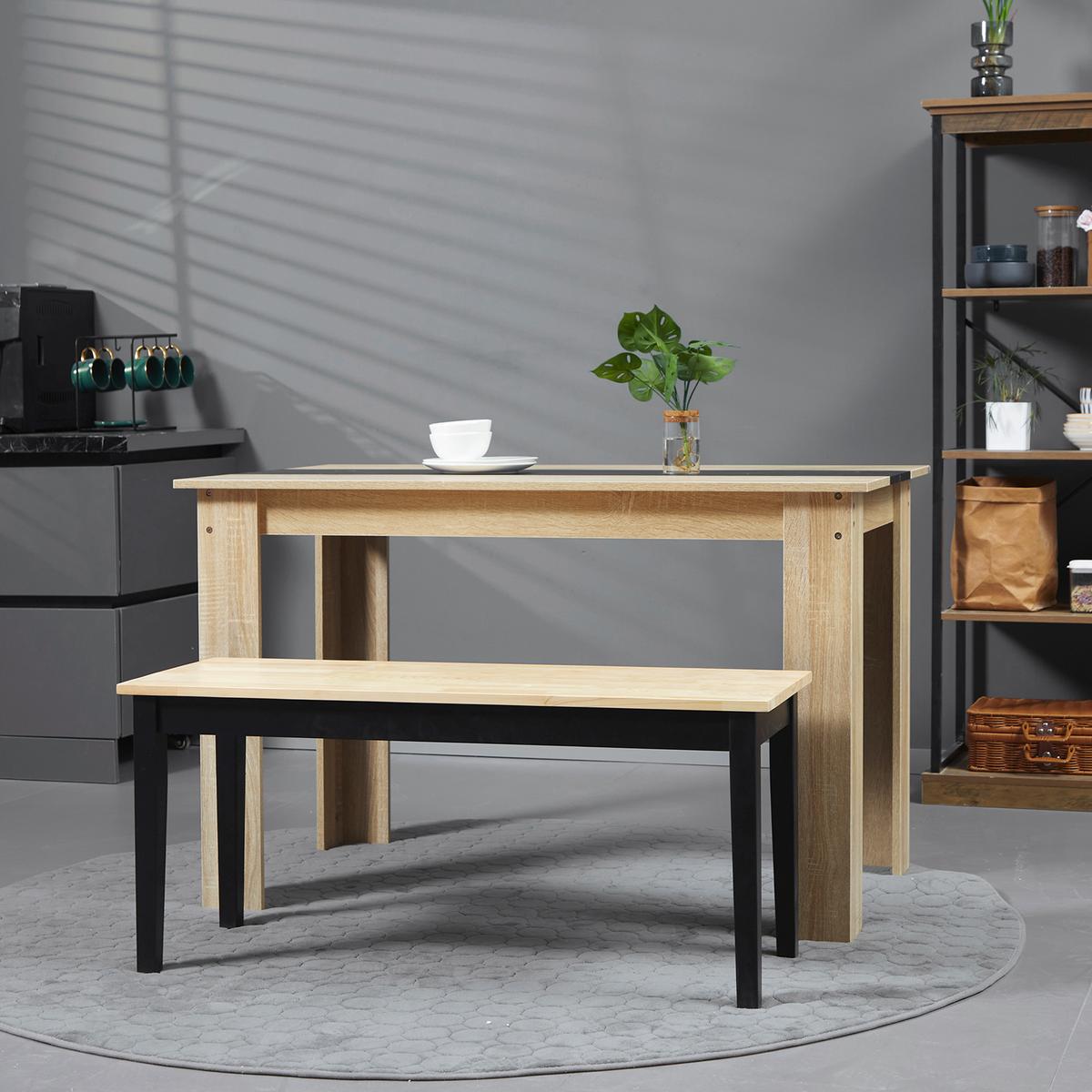 SITZBANK 2-Sitzer Essbank Holzbank, Küchenbank für Eingang bis 220 kg belastbar - Schwarz/Naturfarben, Holz (36/45/102cm) - HOMCOM