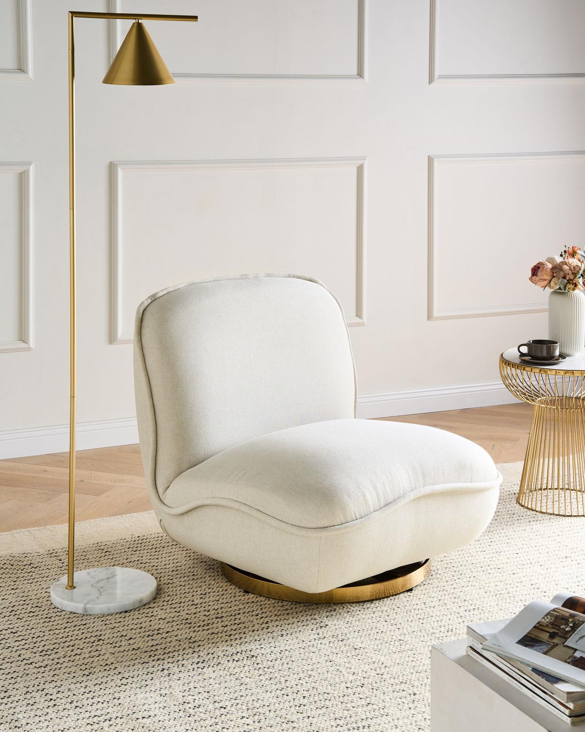 DREHSESSEL Stoff Cremeweiß Muren - Weiß, Textil (80/77/89cm) - Beliani