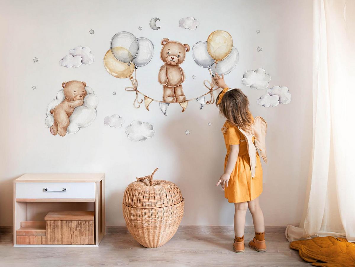 WANDAUFKLEBER 60x80cm - Aquarell-Teddybären - Multicolor, Kunststoff (60/80/0.1cm) - Wallfluent