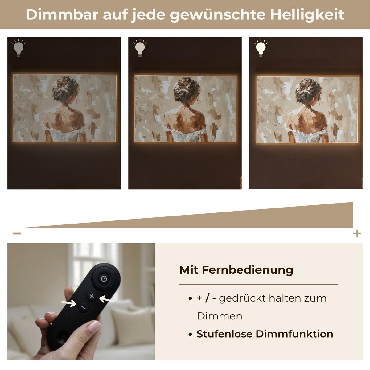 WANDLEUCHTE MIT AKKU Frau - Farbe - Abstrakt - Beige - Modern 100x70 cm - Hellbraun, Holzwerkstoff (100/70/8cm) - OnlyWow