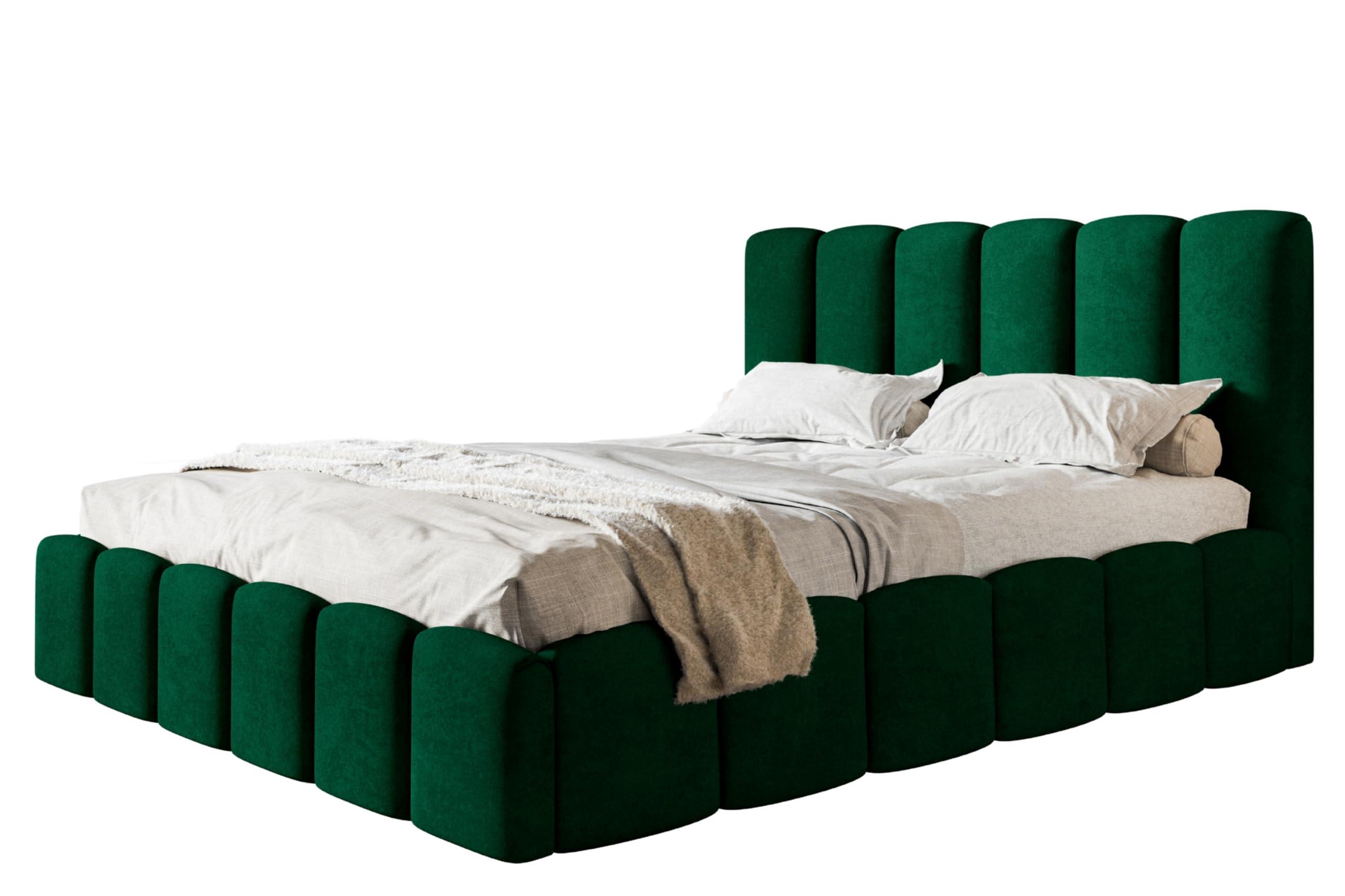 BETT 120x200 - Polsterbett mit Bettkasten und Holzrahmen - Modern Betten - Glatter Kronos-Stoff- Kollektion Lucy - Grün - Grün, Holz/Textil (120/200cm) - Alpi-Möbel