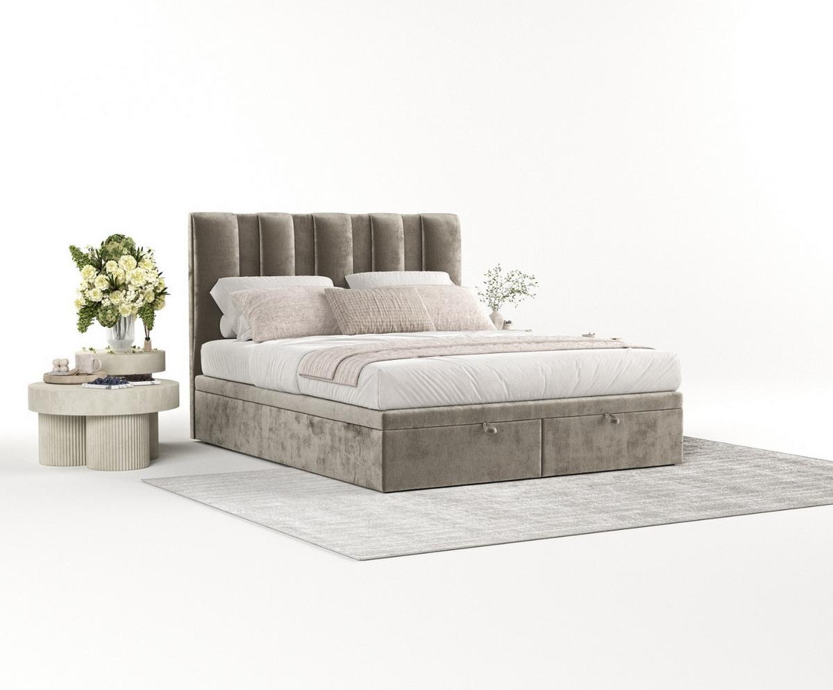 POLSTERBETT Orta mit Stauraum 120/200 cm Beige im Lotta Stoff - Beige/Schwarz, Holz/Holzwerkstoff (120/200cm) - AltaBeds