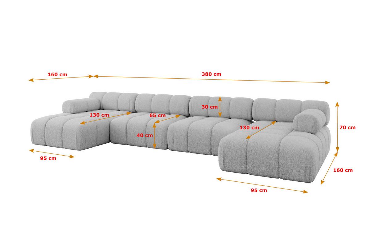WOHNLANDSCHAFT modulares Sofa Tesso-U2 - 380x160x70 cm Hellgrau Bouclé - Hellgrau, Holzwerkstoff/Textil (380/70/160cm) - ALTDECOR