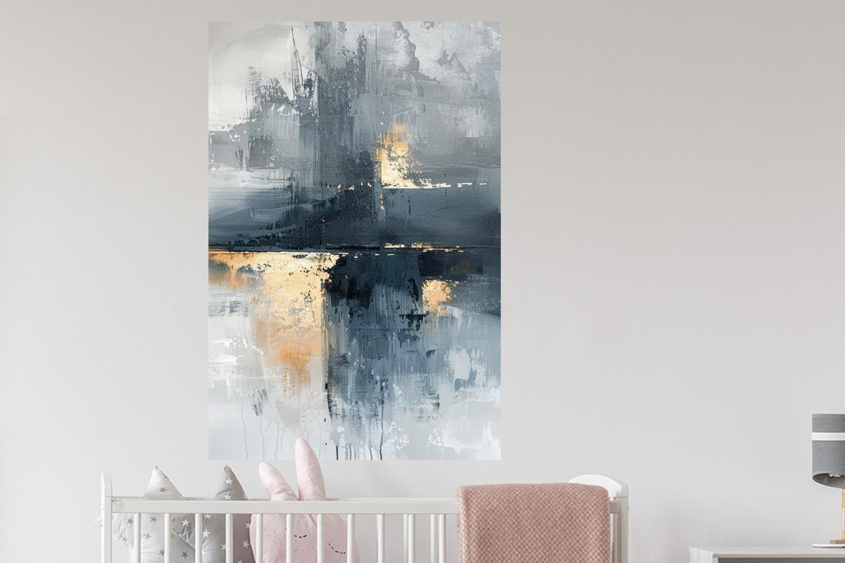 WANDTATTOO Kunst - Grau - Gold - Abstrakt Wandaufkleber 80x120 cm - Dunkelgrau, Kunststoff (80/120/0.1cm) - MuchoWow
