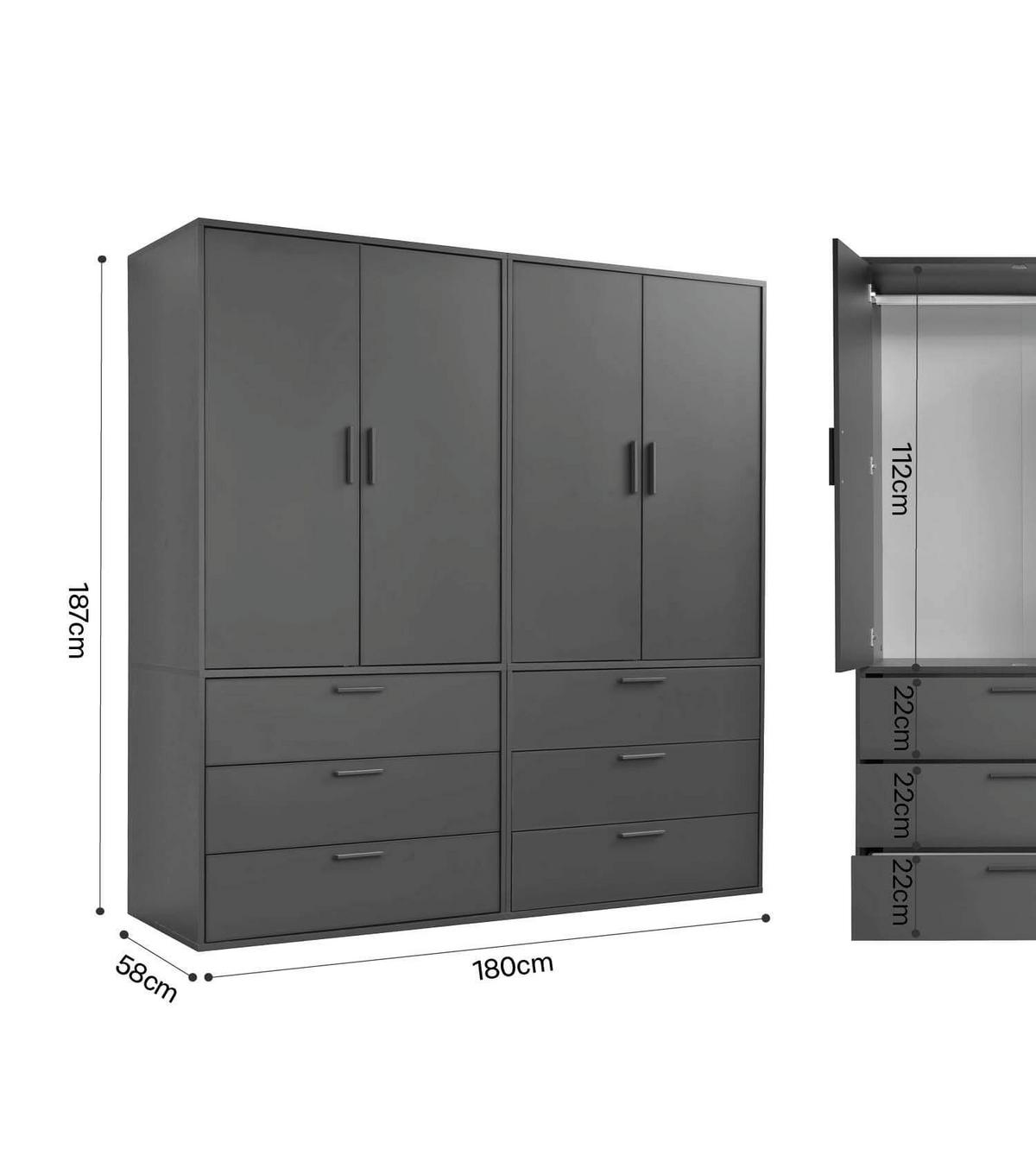 KLEIDERSCHRANK Grid deckenhoch - Anthrazit, Holzwerkstoff (180/234/58cm) - Mokebo
