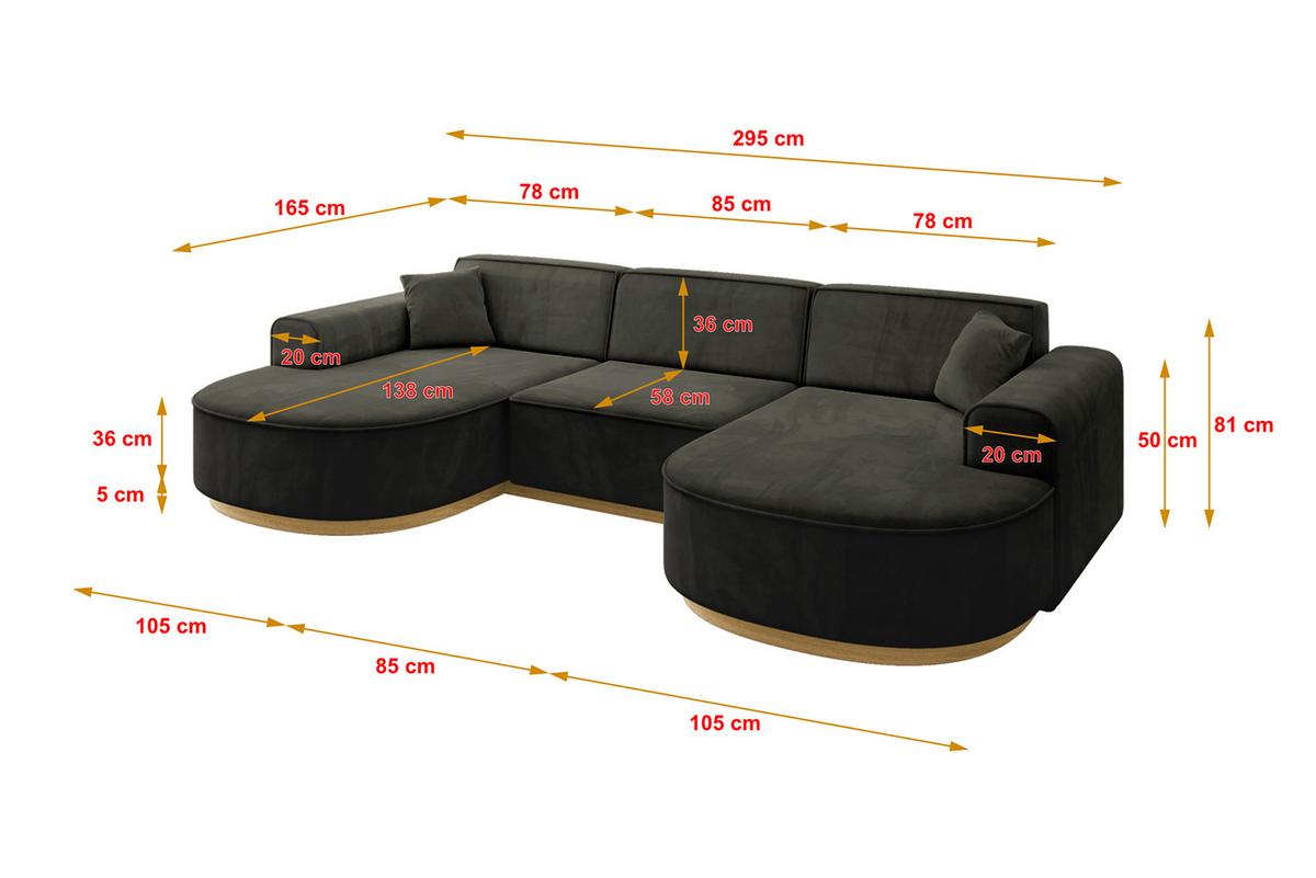 WOHNLANDSCHAFT MARI-U1-v2 - 303x171x83 cm Schwarz Velours - Schwarz, Holzwerkstoff/Textil (303/83/171cm) - ALTDECOR