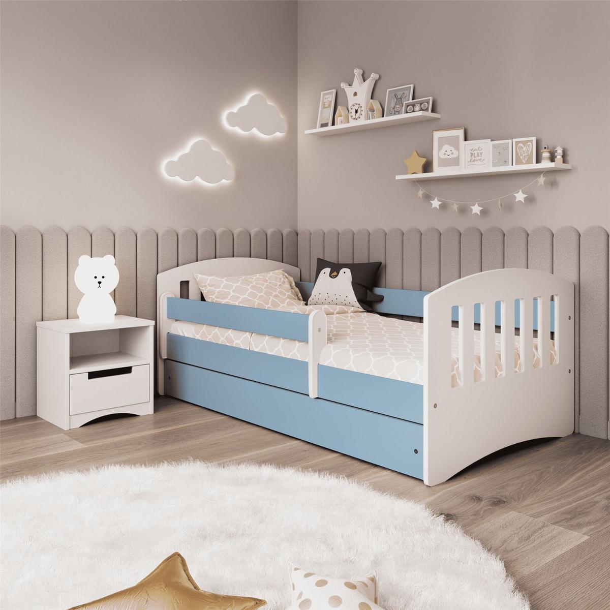 KINDERBETT CLASSIC mit Schublade ohne Matratze Blau 90/65/164 - Blau, Holzwerkstoff (80/160cm) - RAUMHIRSCH FURNITURE