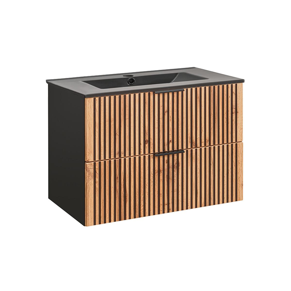 WASCHTISCH 80.2cm Gaia Holz in Eichenoptik und Schwarz - Schwarz, Holzwerkstoff (80.2/57/46cm) - Petits-meubles
