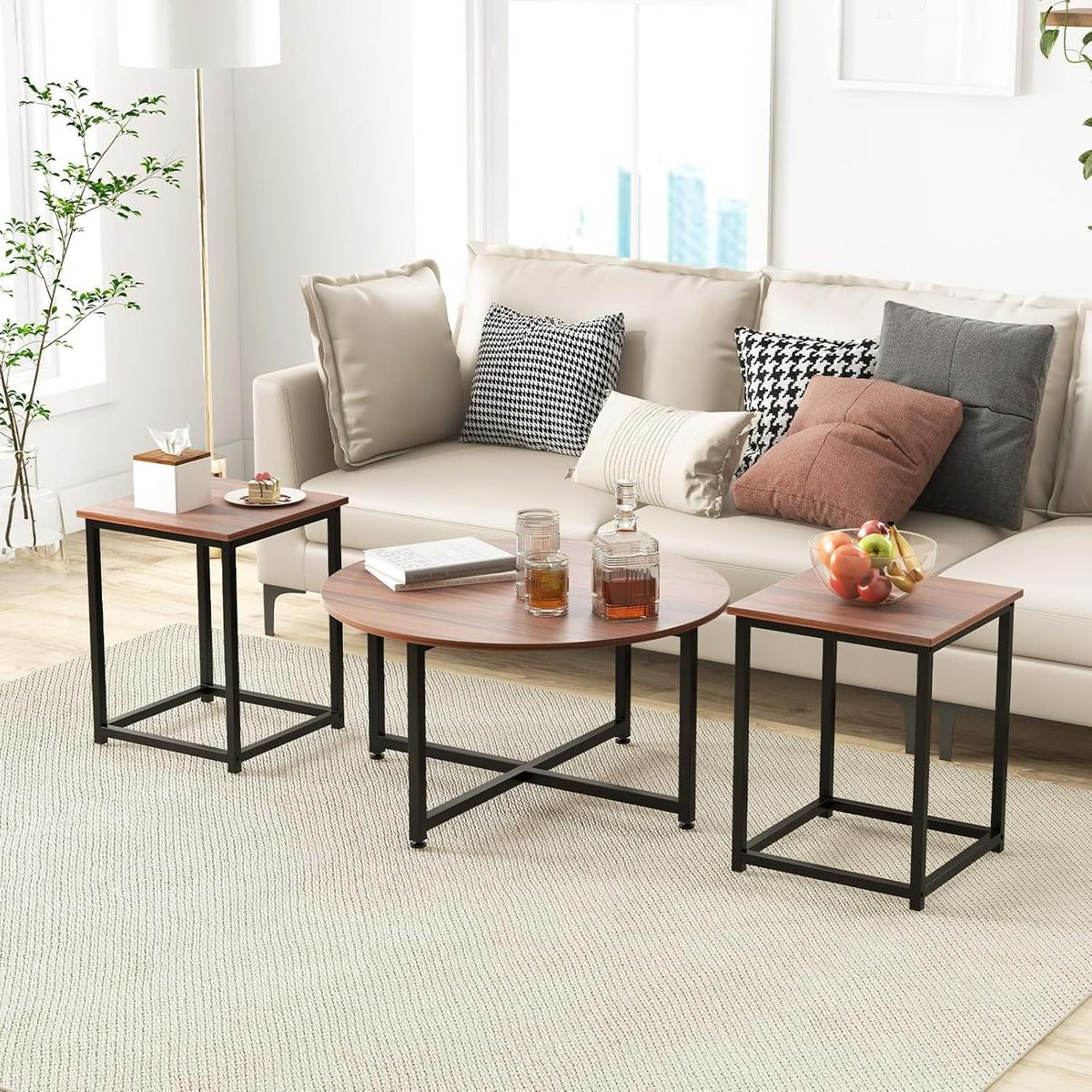 BEISTELLTISCH Braun(3-teilig) - Braun, Holzwerkstoff (80/80/42cm) - COSTWAY