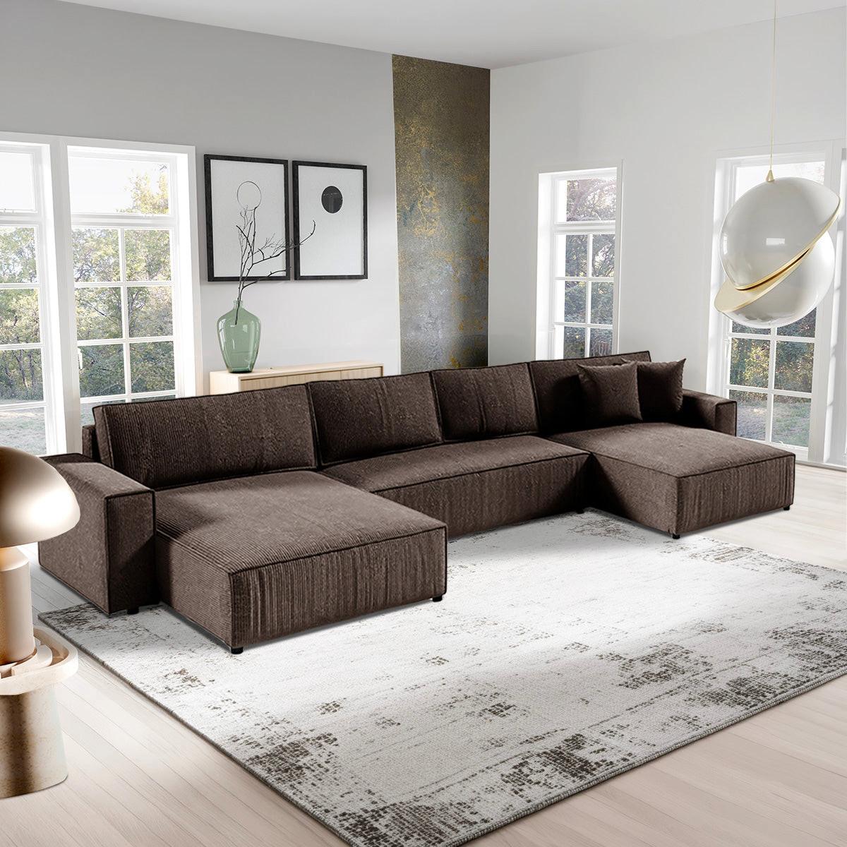 PANORAMASOFA Isaac 5 Sitzplätze Braun - Braun, Holzwerkstoff (398/85/185cm) - Petits-meubles