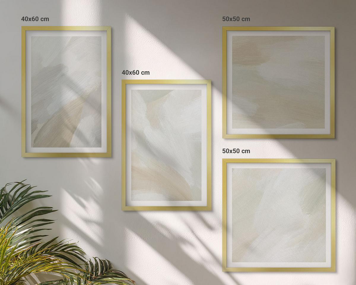 BILDER SET 4er Set - 50x50 cm & 40x60 cm Goldrahmen - Abstrakte Pinselmalerei auf Leinwand - Goldfarben, Kunststoff (50/50cm) - TULUP