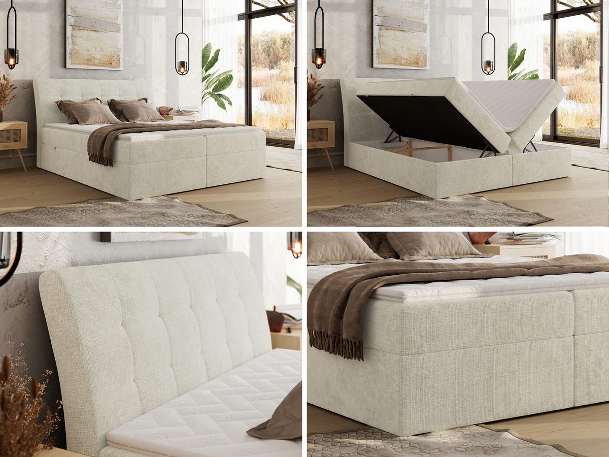 BOXBETT DAGOS 200/200 - Creme Schenille grob gewebt - H4 - Topper T25 - Creme, Textil (200/200cm) - MKS