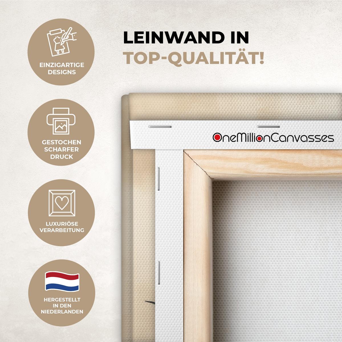LEINWANDBILD Landschaft - Japandi - Vogel Wandbild 40x30 cm - Beige, Textil (40/30cm) - MuchoWow