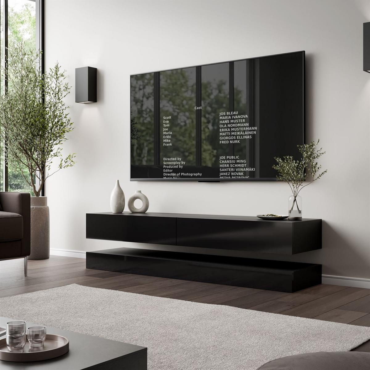 TV-RACK SKY 140 cm, Schwarz hochglanz - Schwarz, Holzwerkstoff (140/25/34cm) - Lookway