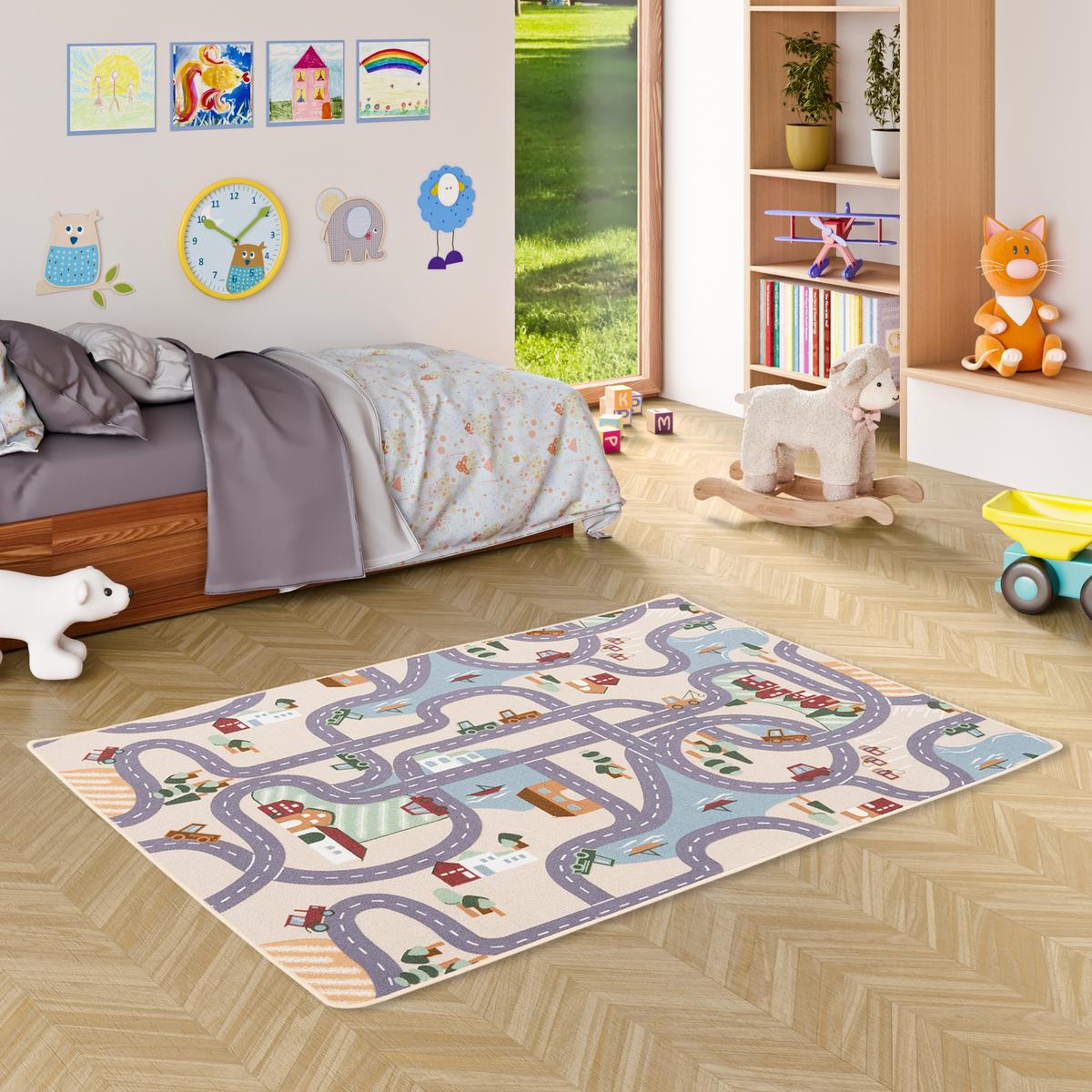 KINDER SPIEL STRASSENTEPPICH - Beige, Textil (160/200cm) - Snapstyle