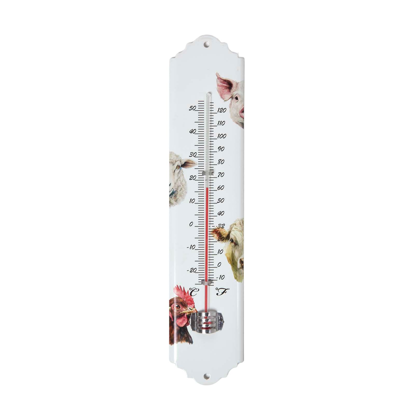 INNEN- & Außenthermometer weiß mit Bauernhof-Tieren - Multicolor/Braun, Metall (6.3/29.5/29.5cm) - Homescapes