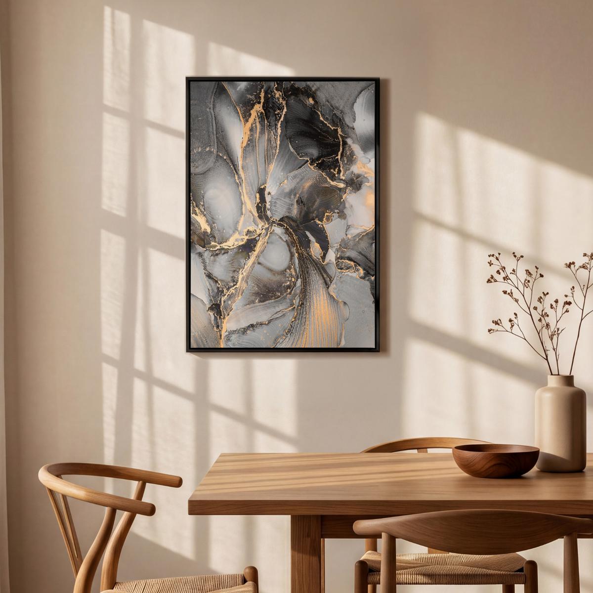 LEINWAND Bilder mit Rahmen - Grau - Luxus - Gold - Marmor - 60x90 - Dunkelgrau, Textil (60/90cm) - MuchoWow