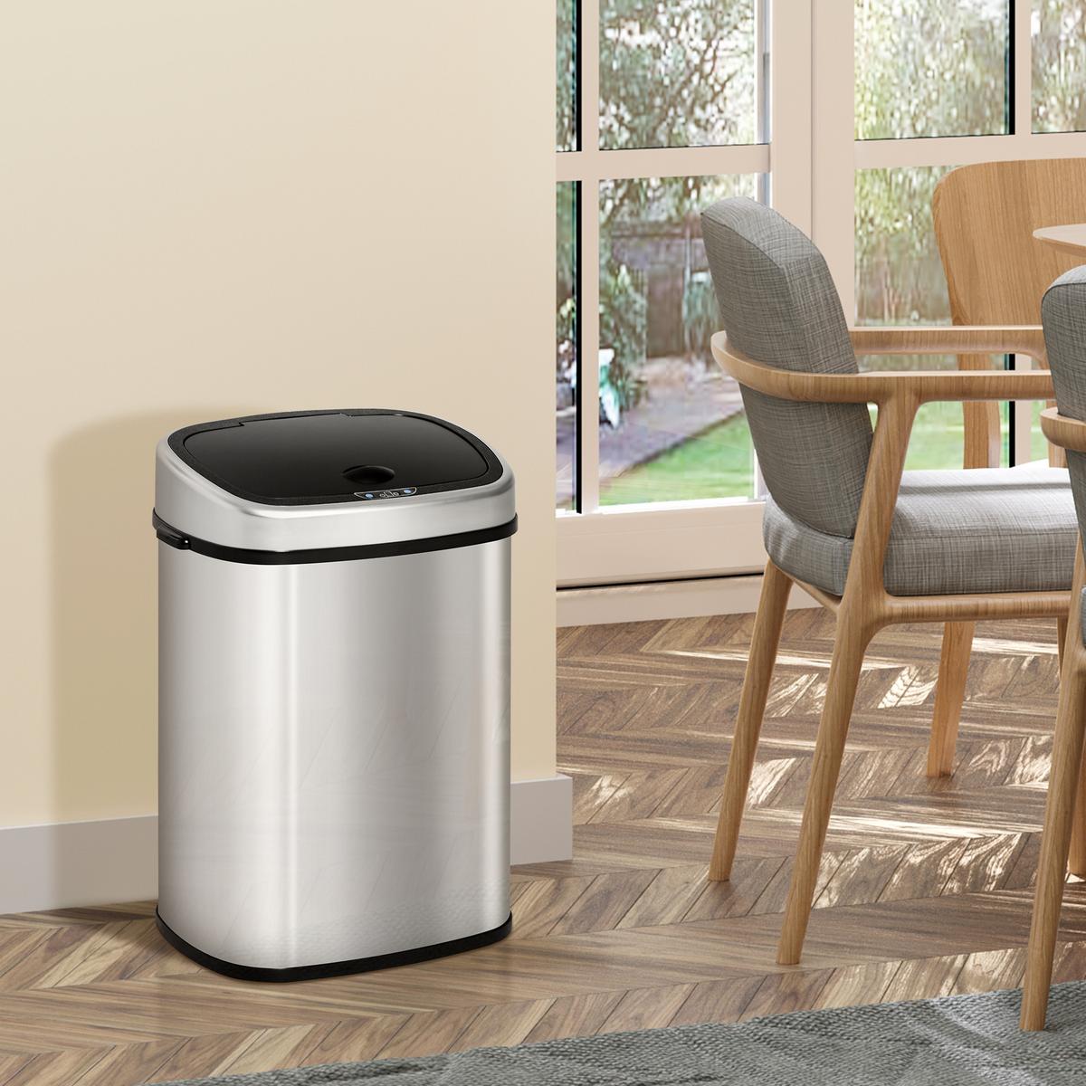 AUTOMATIK Mülleimer Abfalleimer mit Infrarotsensor Küche Silber 58L / 48L - Silberfarben, Metall (29.5/57/40.5cm) - HOMCOM