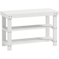 SCHUHBANK aus Bambus mit 2 Ablagen, Sitzbank mit Stauraum 70x28x45 cm, Weiß - Weiß, Naturmaterialien (28/45/70cm) - HOMCOM