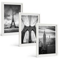 BILDER SET 3er Set - 40x60 cm Weißer Rahmen - Monochromatische Brückentürme - Weiß, Kunststoff (40/60cm) - TULUP