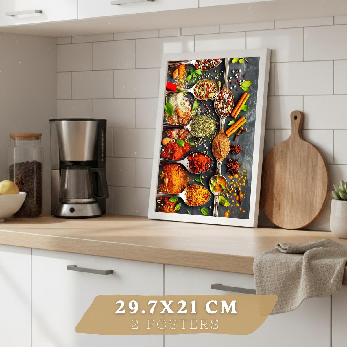 POSTER 2er Set Küchen-Wandbilder Limette Minze Getränk und Gewürze Food Fotografie Esszimmer Wanddeko Weißer Rahmen A4 - Weiß, Papier (29.7/1/21cm) - Nacnic