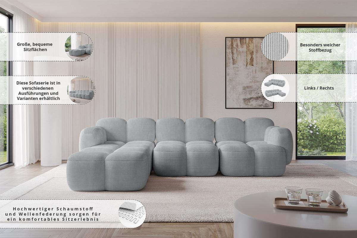 ECKSOFA modulares Sofa Links Miko-L2 302x205x75 Weiß Bouclé - Schwarz/Weiß, Holzwerkstoff/Kunststoff (302/205cm) - ALTDECOR