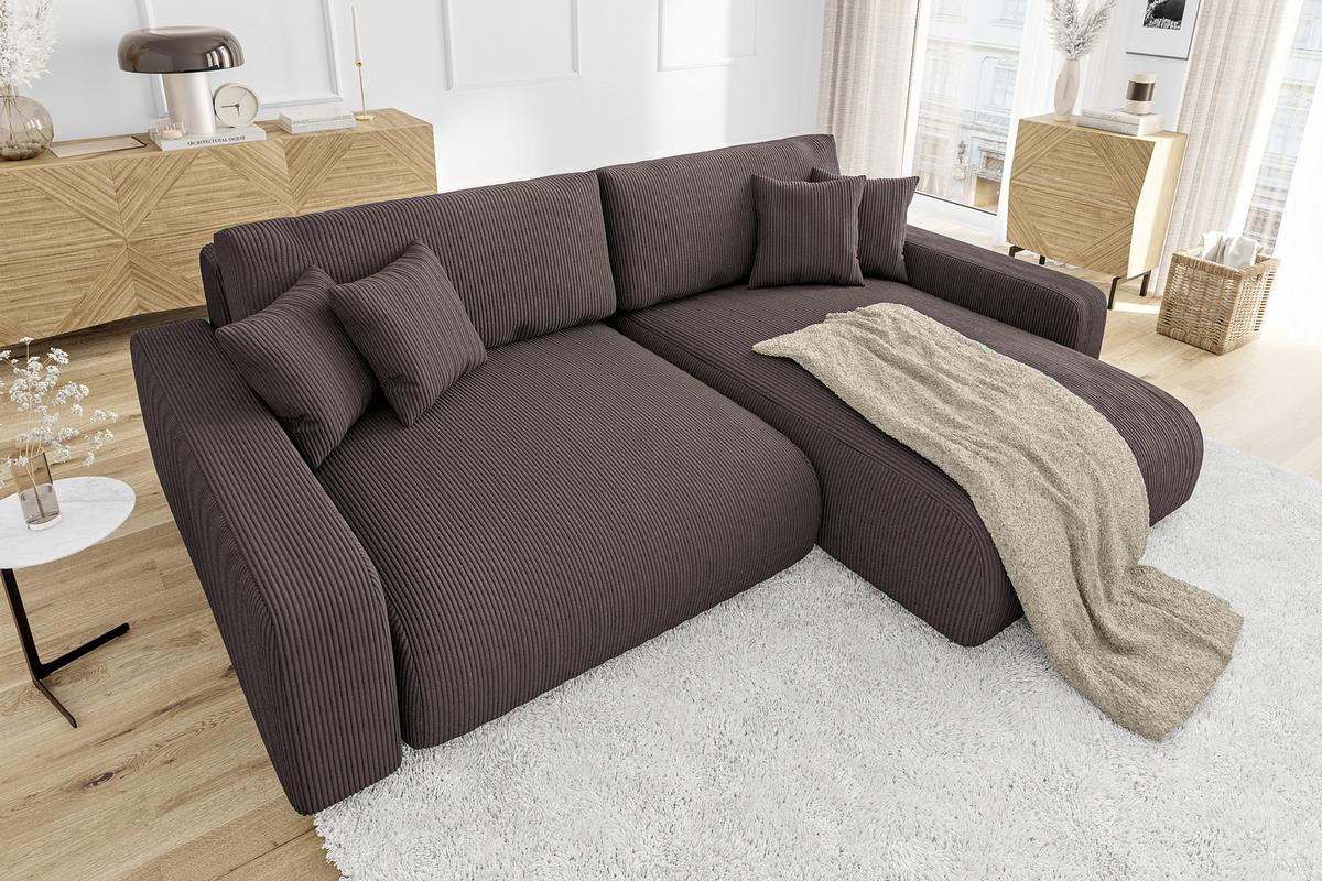 ECKSOFA Emma Dunkelbraun Cord - Ottomane rechts - Dunkelbraun, Textil (234/170cm) - S-Style Möbel