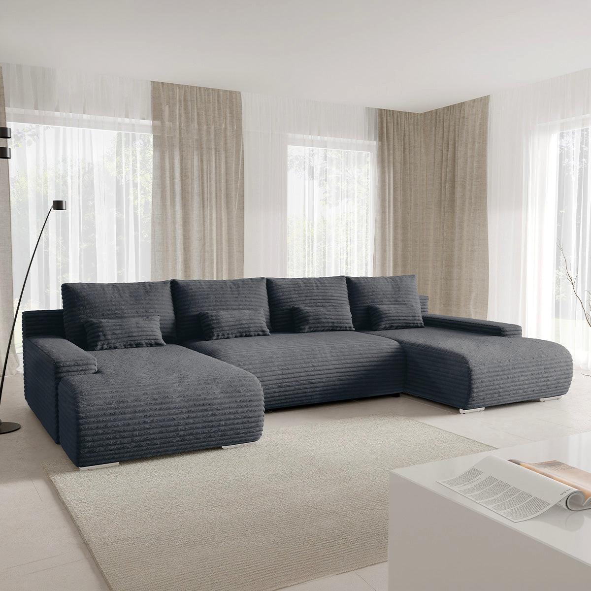 PANORAMASOFA Ivana 4 Sitzplätze Dunkelgrau - Grau, Holz (350/85/172cm) - Petits-meubles