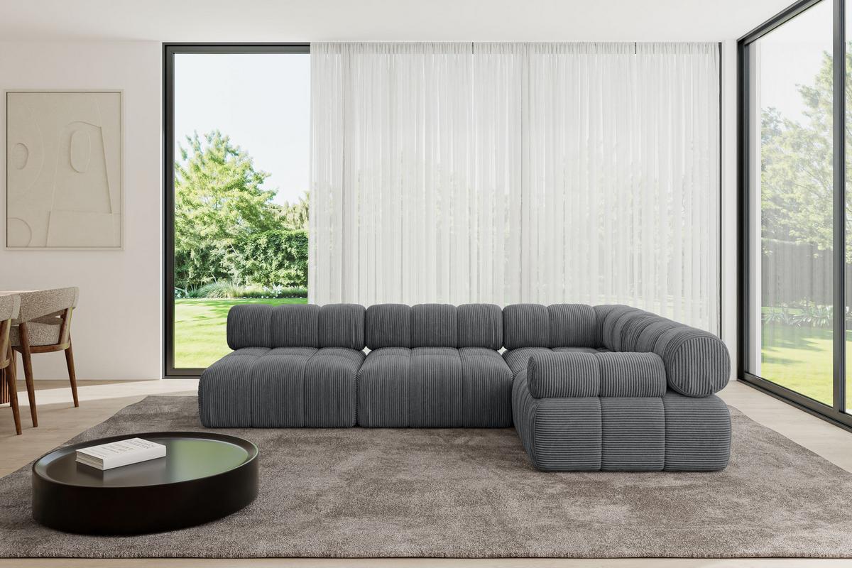 ECKSOFA modulares Sofa Mende-L2 - 285x190x70 cm Dunkelgrau Cord - Dunkelgrau, Holzwerkstoff/Textil (285/190cm) - ALTDECOR