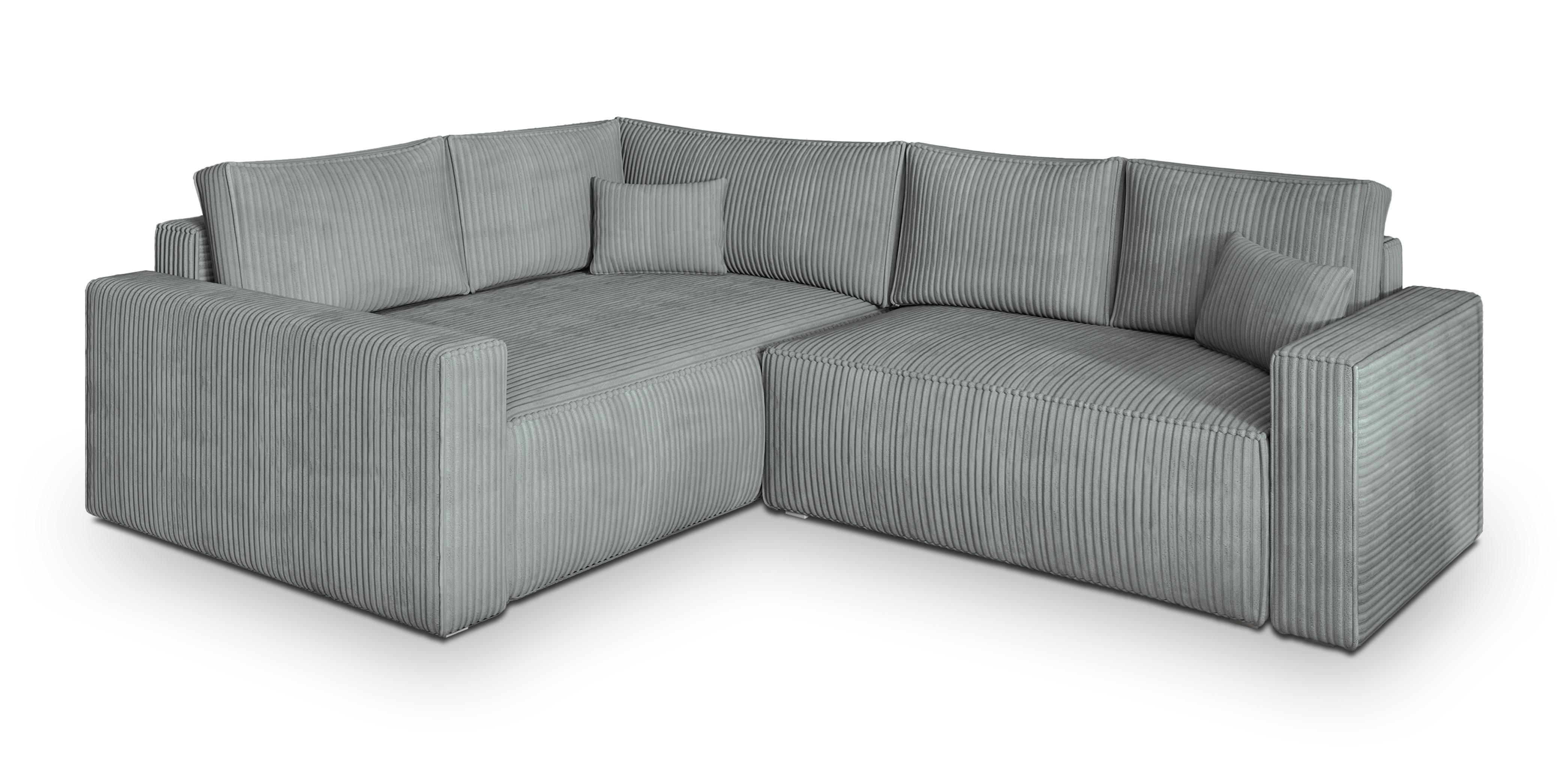 ECKSOFA ERONIS L-S Hellgrau Kordstoff mit Schlaffunktion - Hellgrau, Holz (265/194cm) - MASSENO