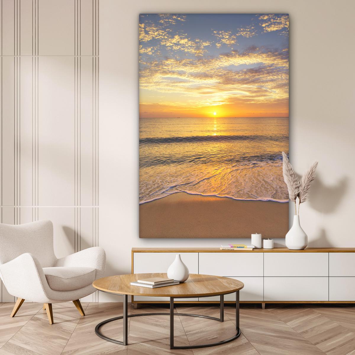 LEINWANDBILD Strand - Sonnenuntergang - Meer Deko Groß 90x140 cm - Gelb, Textil (90/140cm) - MuchoWow