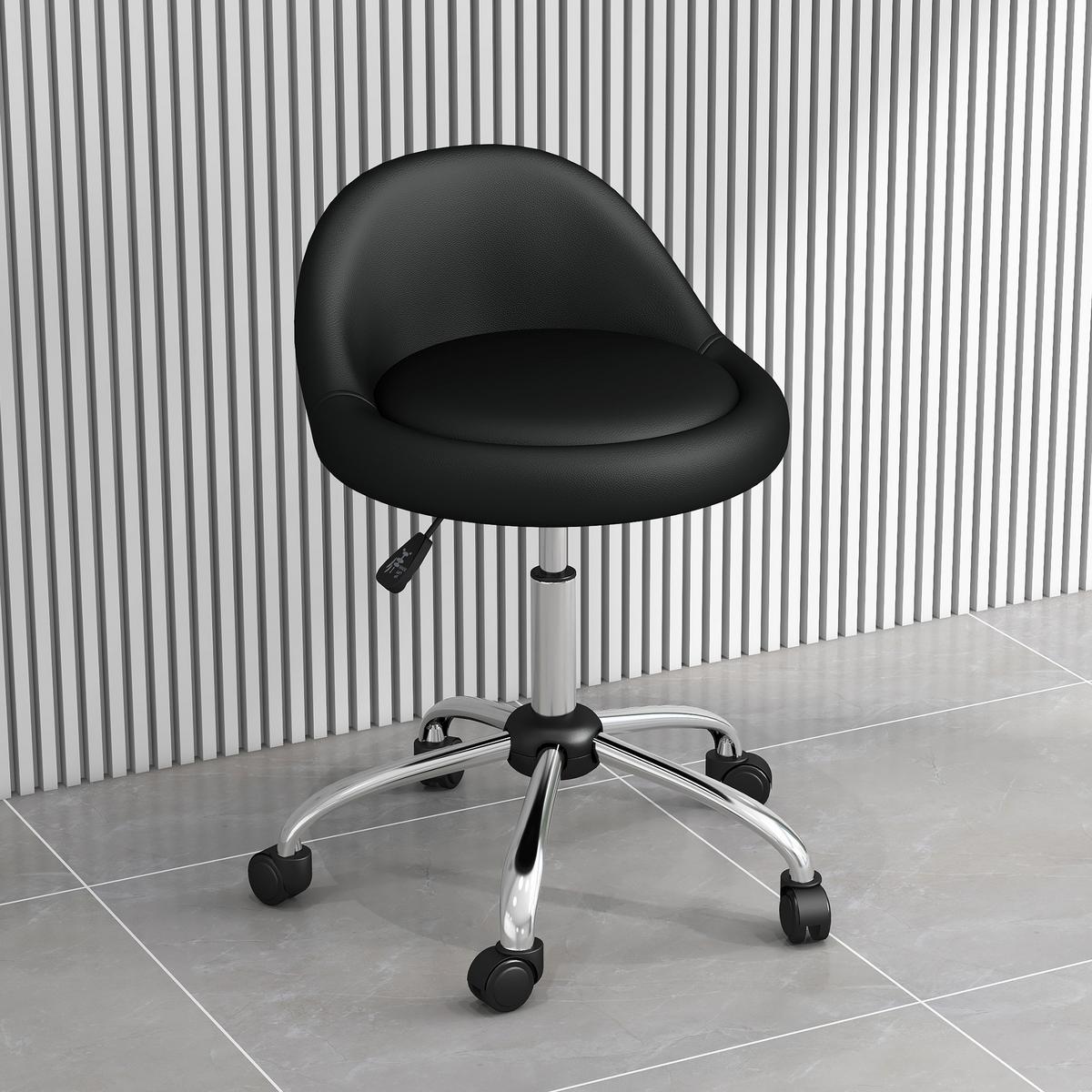 ROLLHOCKER Höhenverstellbarer Arbeitshocker 63-83 cm Drehhocker mit Rädern - Schwarz, Leder (35/83/35cm) - HOMCOM