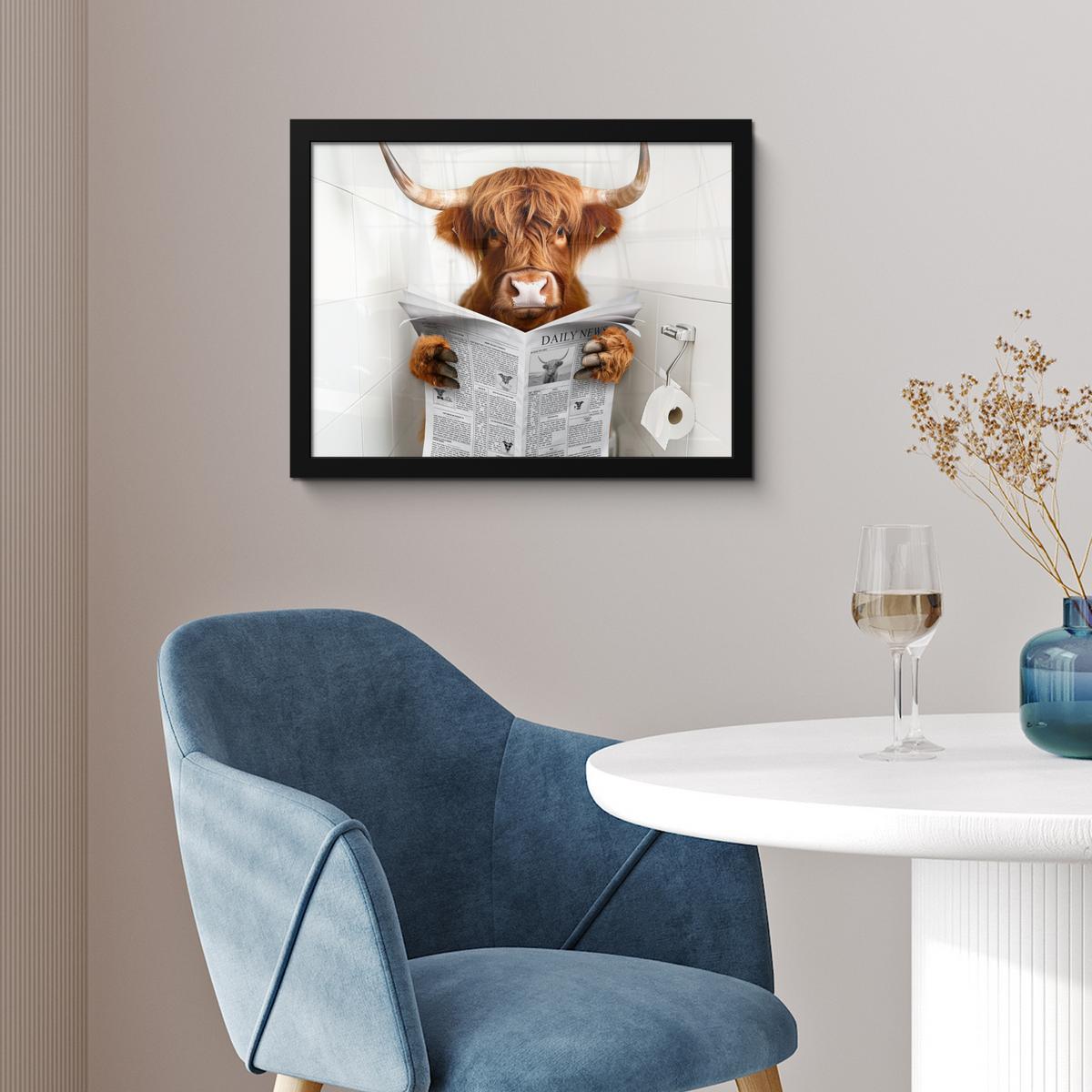 POSTER MIT RAHMENGERAHMTES BILD Schottischer Highlander - Tier - Zeitung - Toilette 40x30 cm - Kastanienfarben, Papier (40/30cm) - MuchoWow