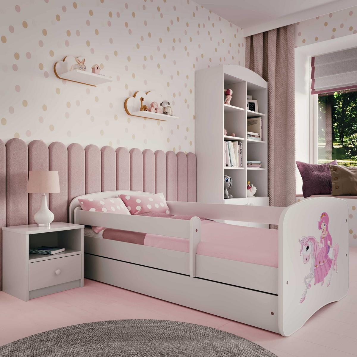 KINDERBETT Prinzessin zu Pferd mit Schublade und Matratze 140/70 - Weiß, Holzwerkstoff (70/140cm) - RAUMHIRSCH FURNITURE