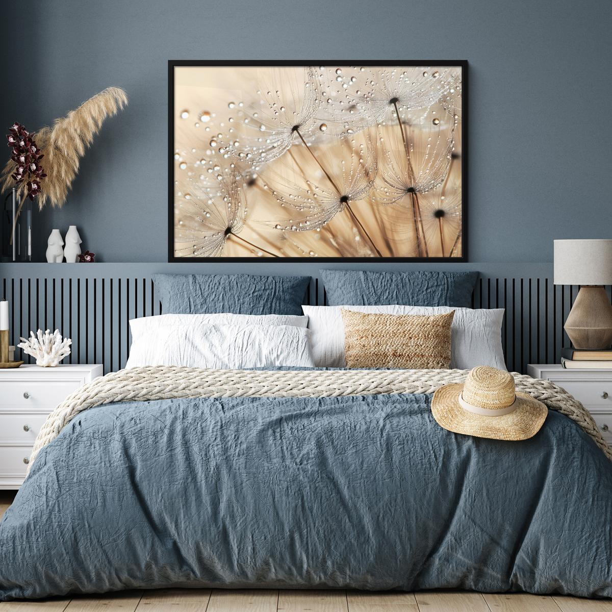 POSTER MIT RAHMENGERAHMTES BILD Löwenzahn - Abstrakt - Natur - Beige 120x80 cm - Braun, Papier (120/80cm) - MuchoWow