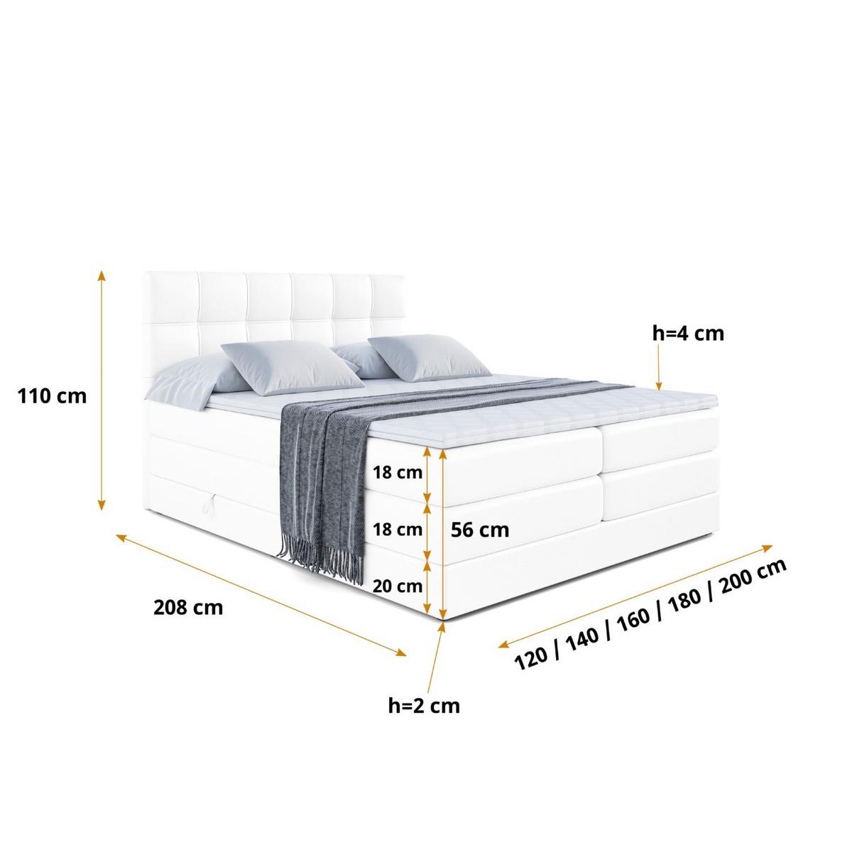BOXSPRINGBETT MARCE KING - 200x200 - H3/H4 - Weiß Hochglanz - Weiß Hochglanz, Holzwerkstoff (200/200cm) - ALTDECOR