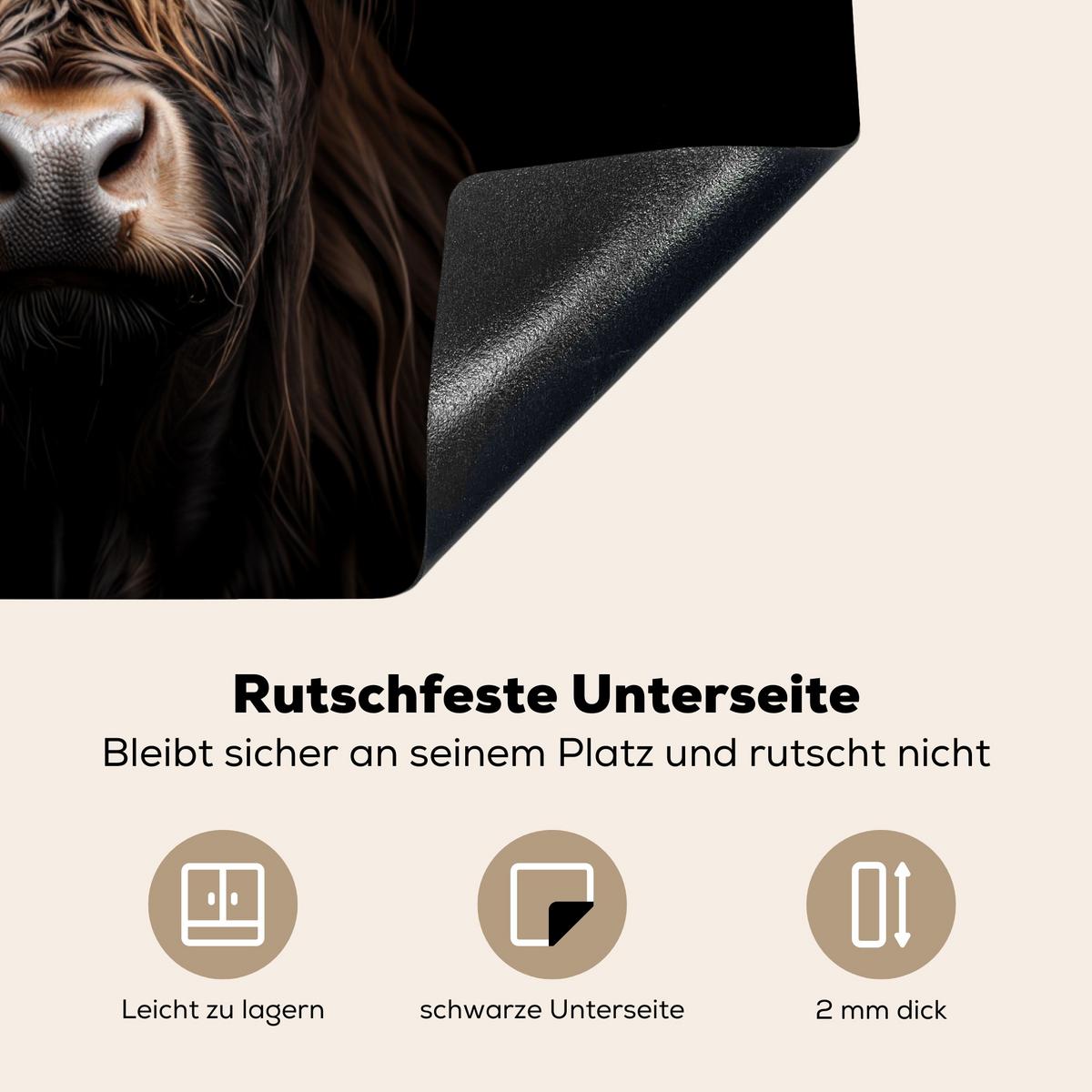 HERDABDECKPLATTE Schottischer Highlander - Porträt - Schwarz - Tier Abdeckung Ceranfeld 57.6x51.6 cm - Braun, Kunststoff (57.6/51.6/0.2cm) - MuchoWow