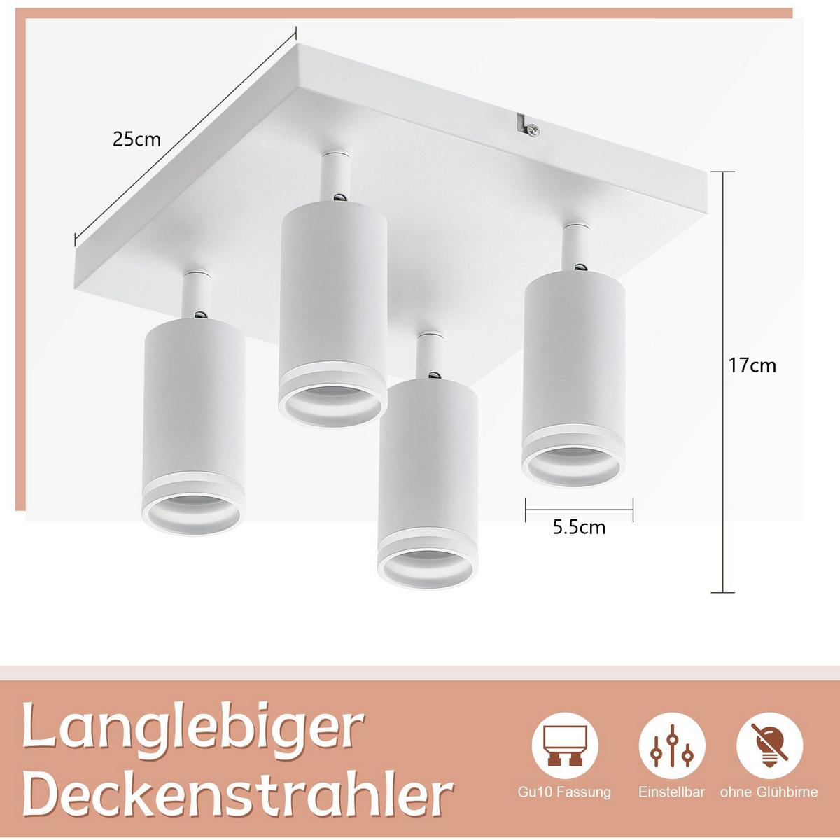 DECKENSTRAHLER Adelebsen 4-flammig 25/25/17 cm - Weiß, Metall (25/25/17cm) - Nettlife